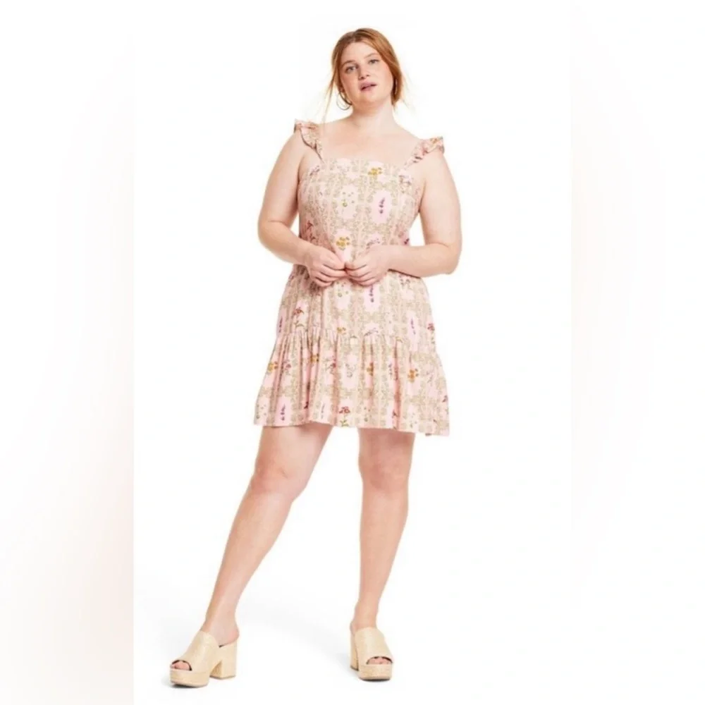 Agua Bendita x Target Dainty Floral Tile Print Flutter Sleeves Mini Dress. EUC - Picture 4 of 8